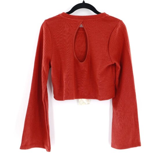Band Of The Free Rust Long Sleeve Crop Top Womens Small  Boho Gypsy Hippie NWT - Picture 2 of 13